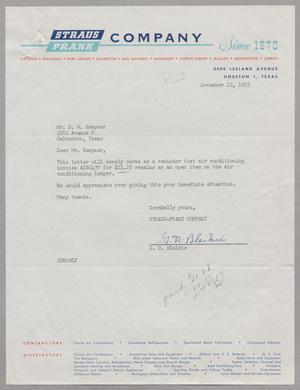 [Letter from Straus-Frank Company to D. W. Kempner, November 12, 1953]