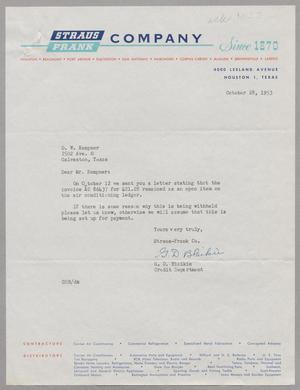 [Letter from Straus-Frank Company to D. W. Kempner, October 28, 1953]