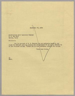 [Letter from A. H. Blackshear, Jr., to Southern Life Insurance Company, September 28, 1953]