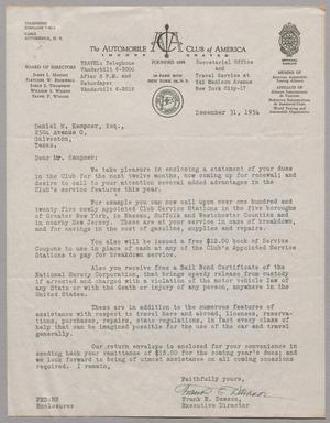 [Letter from the Automobile Club of America to Daniel W. Kempner, December 31, 1954]