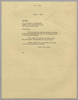 [Letter from Mrs. DWK to B. Altman & Company, June 3, 1954]