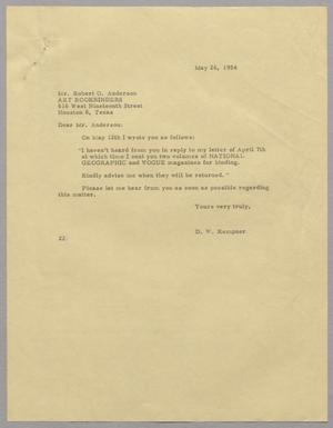 [Letter from D. W. Kempner to Robert O. Anderson, May 26, 1954]