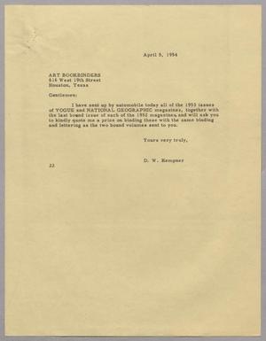 [Letter from D. W. Kempner to Art Bookbinders, April 5, 1954]