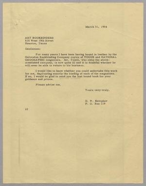 [Letter from D. W. Kempner to Art Bookbinders, March 31, 1954]