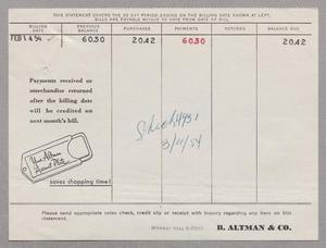 [Invoice for Altman Account, February 1954]