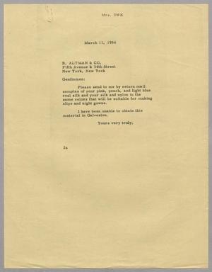 [Letter from Mrs. DWK to B. Altman & Co., March 11, 1954]