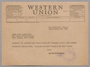 [Telegram from D. W. Kempner to Rosa Anspach, December 24, 1954]