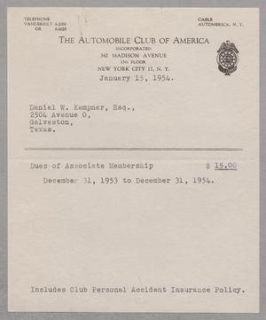 [Invoice for Associate Membership Dues, January 15, 1954]