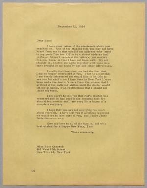 [Letter from Daniel W. Kempner to Rosa Anspach, December 22, 1954]