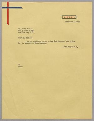 [Letter from A. H. Blackshear, Jr. to Dr. Edith Peritz, November 1, 1954]