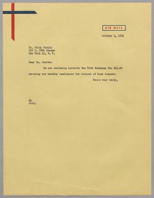 [Letter from A. H. Blackshear, Jr. to Dr. Edith Peritz, October 1, 1954]