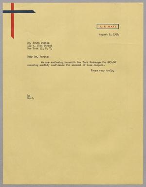 [Letter from A. H. Blackshear, Jr. to Dr. Edith Peritz, August 2, 1954]