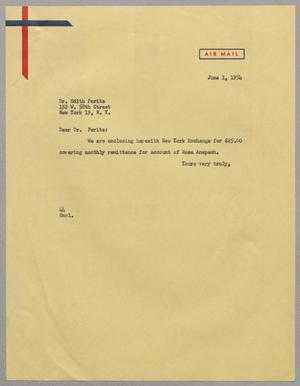 [Letter from A. H. Blackshear, Jr. to Edith Peritz, June 1, 1954]