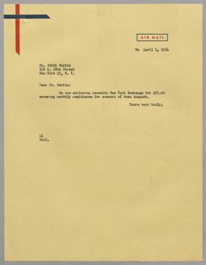 [Letter from A. H. Blackshear, Jr. to Dr. Edith Peritz, April 1, 1954]