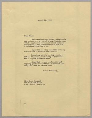 [Letter from D. W. Kempner to Rosa Anspach, March 29, 1954]