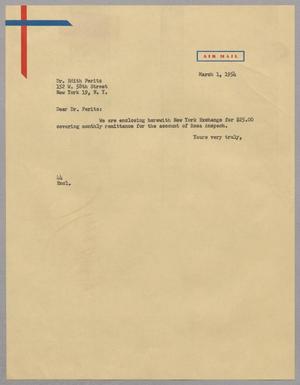 [Letter from A. H. Blackshear, Jr. to Dr. Edith Peritz, March 1, 1954]