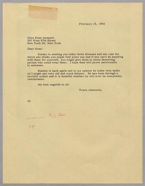 [Letter from D. W. Kempner to Rosa Anspach, February 15, 1954]