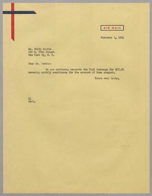 [Letter from A. H. Blackshear, Jr. to Dr. Edith Peritz, February 1, 1954]