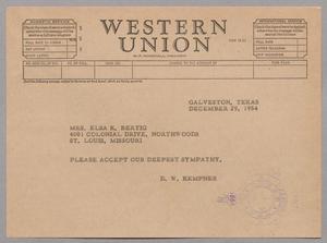[Telegram from D. W. Kempner to Elsa K. Bertig, December 29, 1954]