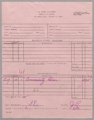 [No Charge Adjustment Form from Breck's of Boston, April 30, 1954]