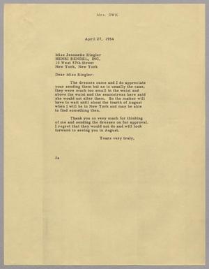 [Letter from Mrs. DWK to Jeannette Riegler, April 27, 1954]
