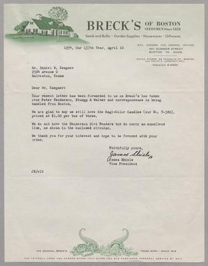 [Letter from Breck's of Boston to D. W. Kempner, April 10, 1954]