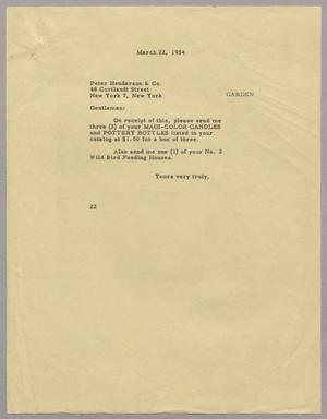 [Letter from D. W. Kempner to Peter Henderson & Co., March 22, 1954]