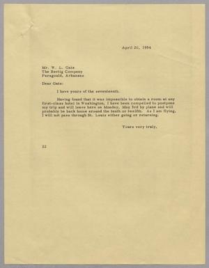 [Letter from D. W. Kempner to W. L. Gatz, April 20, 1954]