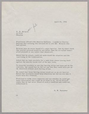 [Letter from D. W. Kempner to R. P. Briscoe, April 20, 1954]