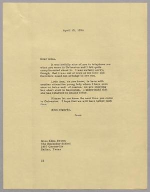 [Letter from D. W. Kempner to Miss Edna Brown, April 19, 1954]