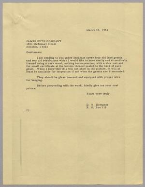 [Letter from D. W. Kempner to James Bute Company, March 31, 1954]