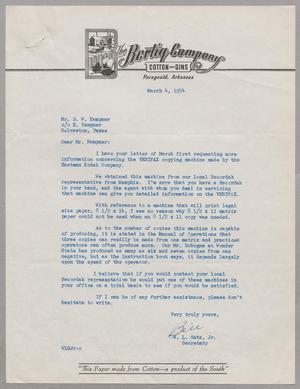 [Letter from W. L. Gatz, Jr. to D. W. Kempner, March 4, 1954]