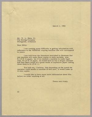 [Letter from D. W. Kempner to W. L. Gatz, Jr., March 1, 1954]