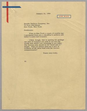 [Letter from D. W. Kempner to Brooks Uniform Company, Inc., January 13, 1954]