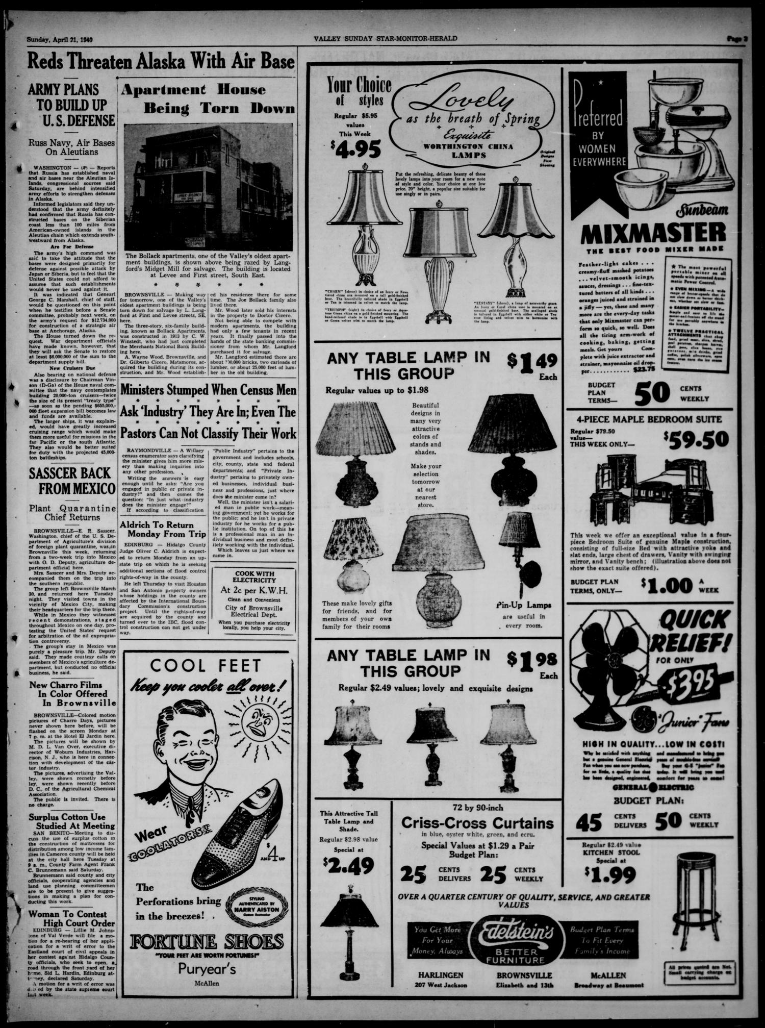 Valley Sunday Star-Monitor-Herald (Harlingen, Tex.), Vol. 3, No. 41, Ed. 1 Sunday, April 21, 1940
                                                
                                                    [Sequence #]: 3 of 22
                                                