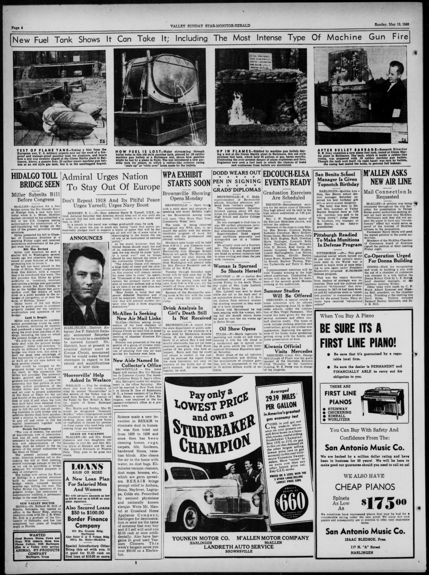 Valley Sunday Star-Monitor-Herald (Harlingen, Tex.), Vol. 3, No. 45, Ed. 1 Sunday, May 19, 1940
                                                
                                                    [Sequence #]: 4 of 36
                                                