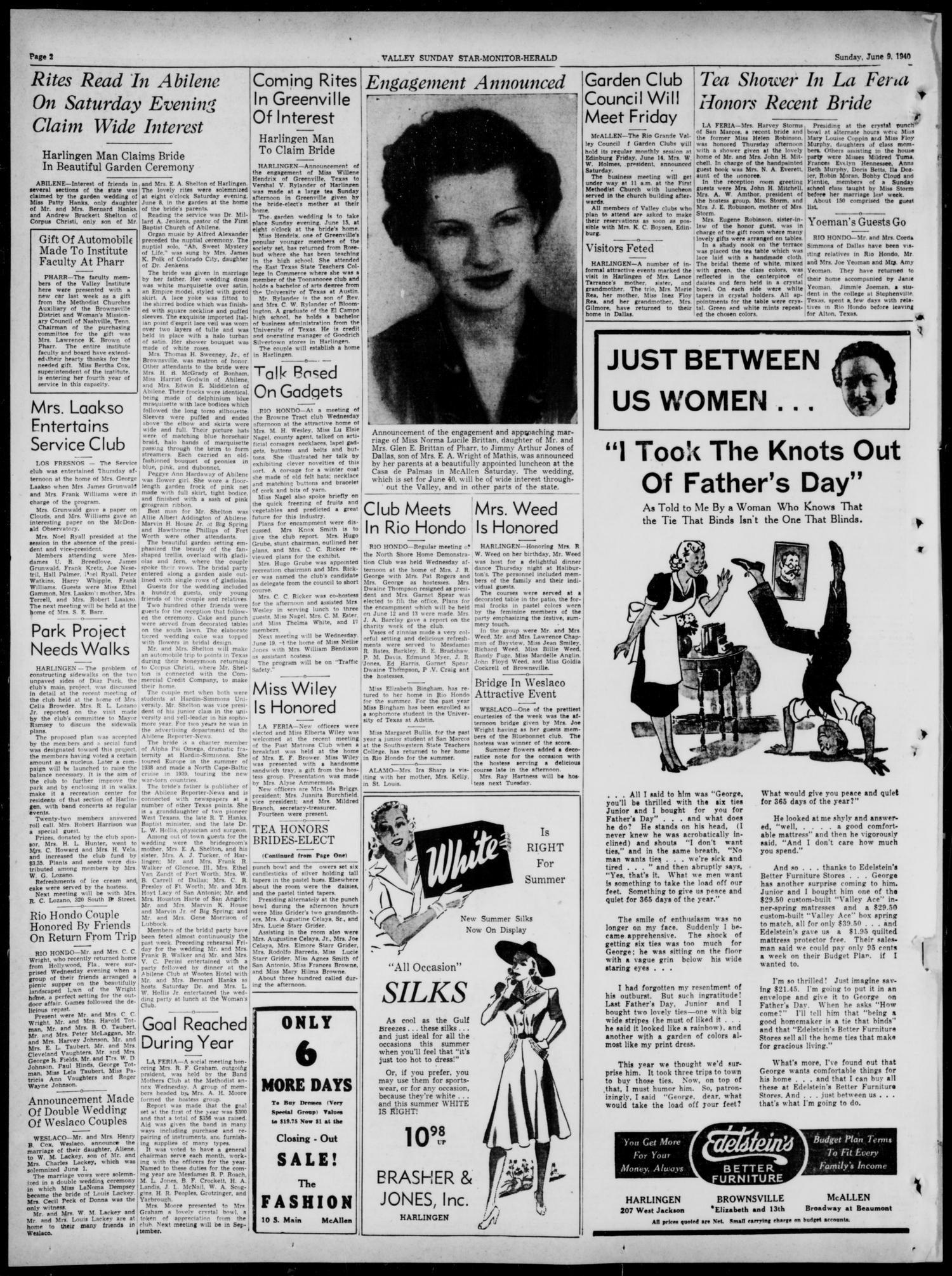 Valley Sunday Star-Monitor-Herald (Harlingen, Tex.), Vol. 3, No. 48, Ed. 1 Sunday, June 9, 1940
                                                
                                                    [Sequence #]: 14 of 36
                                                