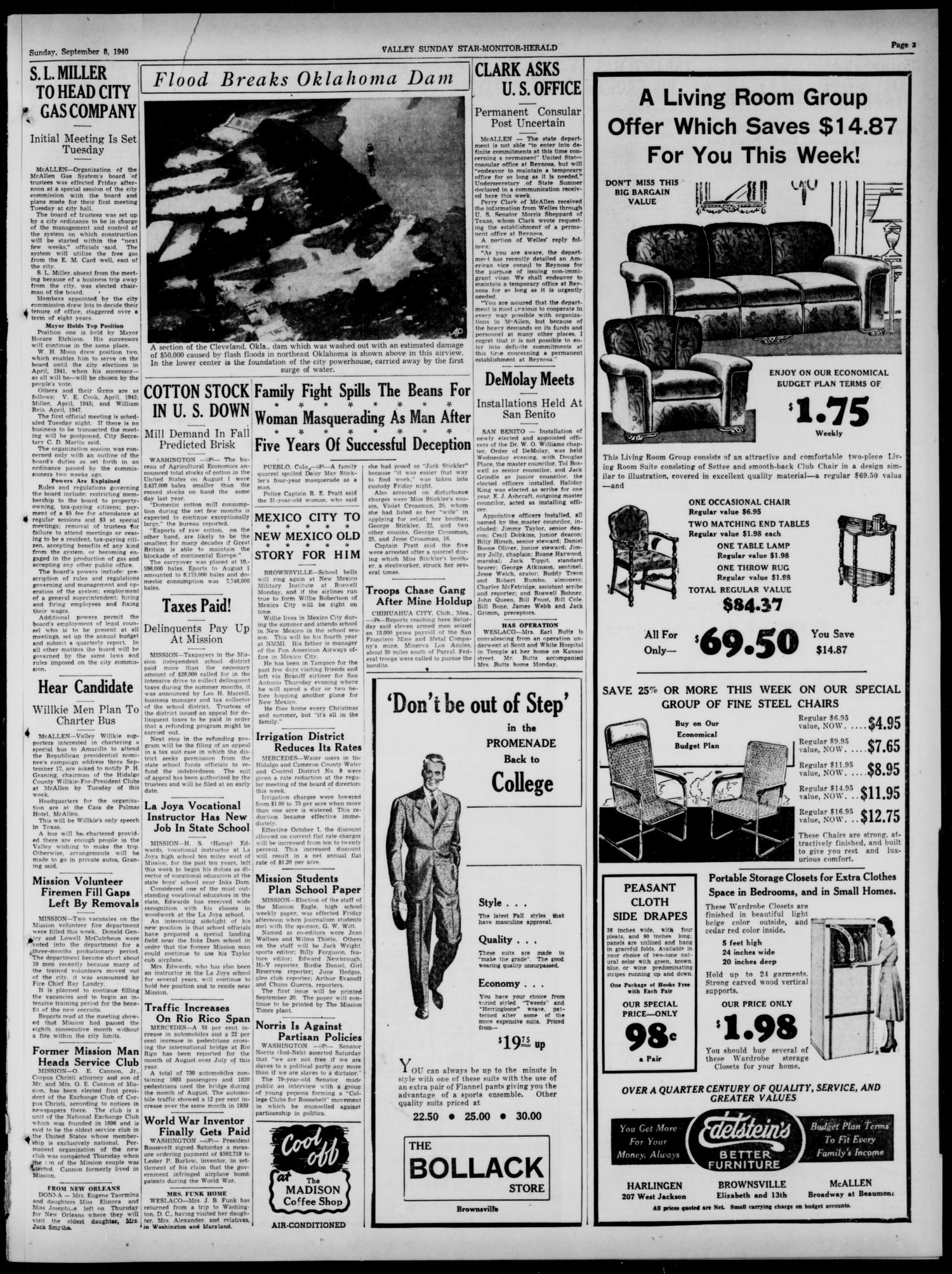 Valley Sunday Star-Monitor-Herald (Harlingen, Tex.), Vol. 4, No. 8, Ed. 1 Sunday, September 8, 1940
                                                
                                                    [Sequence #]: 3 of 36
                                                