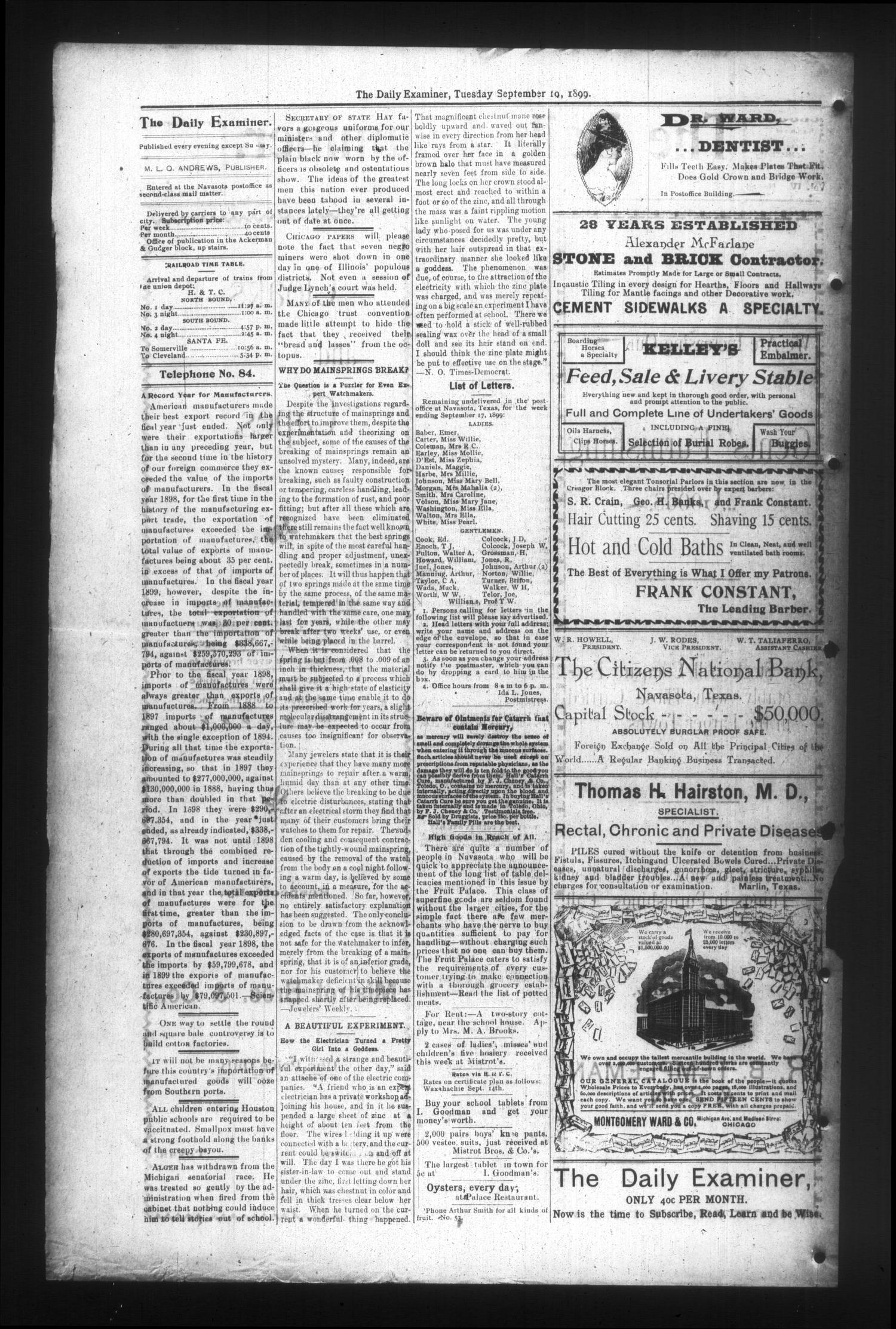 The Daily Examiner. (Navasota, Tex.), Vol. 4, No. 309, Ed. 1 Tuesday, September 19, 1899
                                                
                                                    [Sequence #]: 2 of 4
                                                