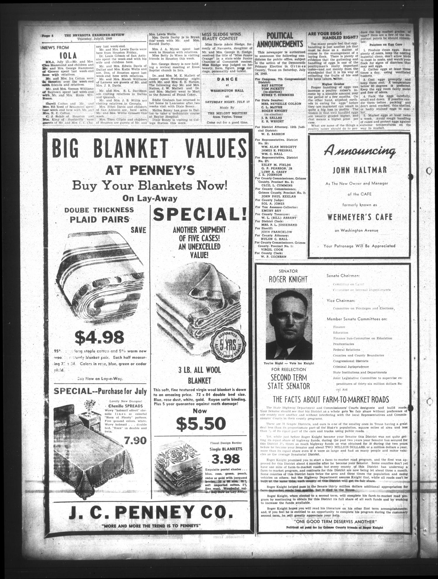 The Navasota Examiner and Grimes County Review (Navasota, Tex.), Vol. 53, No. 33, Ed. 1 Thursday, July 15, 1948
                                                
                                                    [Sequence #]: 4 of 12
                                                