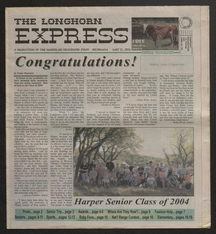 The Longhorn Express (Harper, Tex.), Vol. 6, No. 6, Ed. 1 Friday, May 21,  2004 - The Portal to Texas History