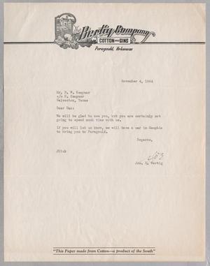 [Letter from Joseph R. Bertig to Daniel W. Kempner, November 4, 1944]