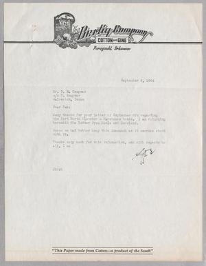 [Letter from Joseph R. Bertig to Daniel W. Kempner, September 8, 1944]
