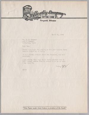 [Letter from Joseph R. Bertig to Daniel W. Kempner, April 21, 1944]