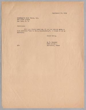 [Letter from D. W. Kempner to Brentano's Book Store, Inc., September 16, 1944]