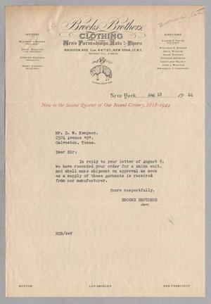 [Letter from Brooks Brothers to Daniel W. Kempner, August 18, 1944]
