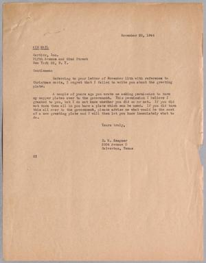 [Letter from D. W. Kempner to Cartier, Inc., November 20, 1944]