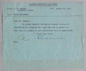 [Inter-Office Letter from Gus D. Ulrich to D. W. Kempner, August 19, 1942]