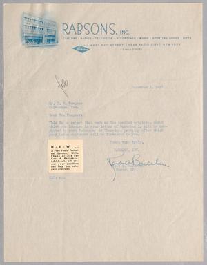 [Letter from Rabsons, Inc. to D. W. Kempner, December 5, 1941]