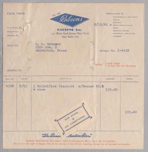 [Invoice for Rolleiflex Standard with Tessar]